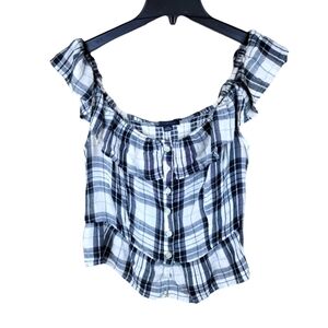 American Eagle Off the Shoulder Pesant BOHO Button Down Ruffle Top‎